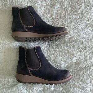 Fly London Dark Navy Suede Booties